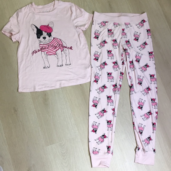 Urbanica Pink French Bulldog Frenchies Print Women’s Small Pajamas 2 Piece Set - Picture 1 of 9